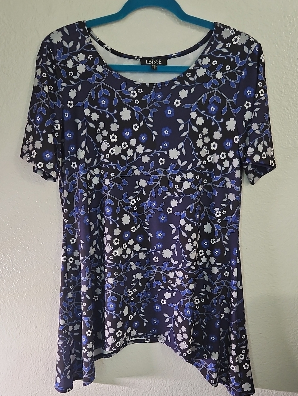 Lbisse Navy Blue Floral Leaf Print Tunic Top - Size L